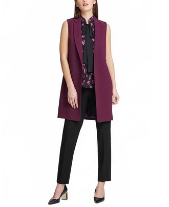 DKNY Ruffled Back Long Vest In Mulberry