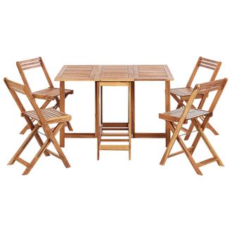 Beliani Conjunto De Jard&iacute;n 5 Piezas Mesa De Exterior 4 Sillas Plegable De Madera De Acacia Frassine