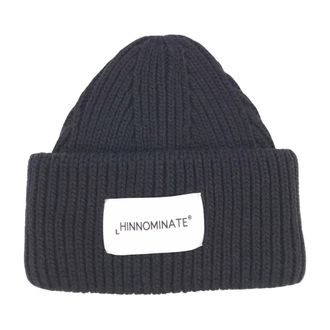 Hinnominate Hinnominate - Geribbelde muts met logopatch - Dames - Accessoires - Zwart - Maat: ONE Size Zijde