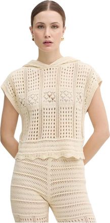 Twinset Hooded Knitted Top - Dames - Ronde hals truien - Beige - M - Katoen - Truien & Vesten