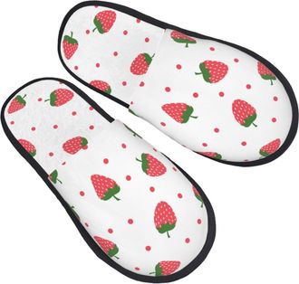 Generic Home Slipper Pink Strawberries With Dots Warm Slipper Classic House Shoes Comfortable Scuff Slippers For Bedroom Travel Hotel L