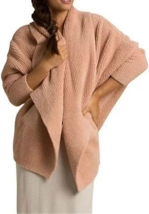 Barefoot Dreams Cozychic Cardigan Womens Rose Chevron Ribbed Sweater RED689