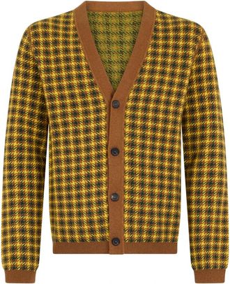 Malo Checked Cardigan - Heren - Vesten - Veelkleurig - M - Kasjmier - Truien & Vesten
