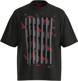 HUGO BOSS Hugo Mens Digraph Graphic Bird Print Short Sleeve Tee, Black
