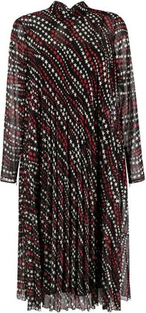 Red Valentino star print pleated dress - women - Polyester/Polyester - 46 - Black