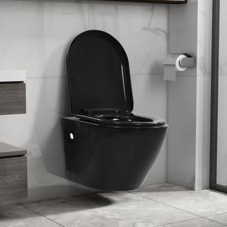 vidaXL Vidaxl - Inodoro De Pared Sin Bordes De Cer&aacute;mica Negro