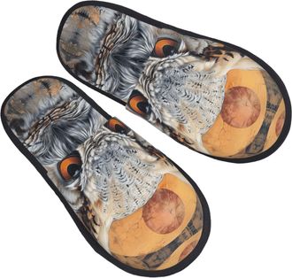 Generic Breathable Fluffy Slipper Owl Beliefs print House Slipper Fluffy Ladies Slippers for Guest Winter Hotels L
