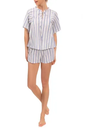 Everyday Ritual Joyce Stripe Cotton Short Pajamas in Blueberry Stripe at Nordstrom, Size Medium