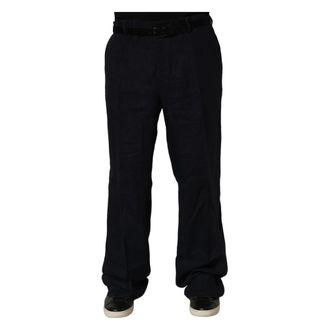 Dolce & Gabbana Linen Straight Leg Dress Trouser Trousers - male - Dolce & Gabbana - Wide Trousers - Black - 2XL - Trousers