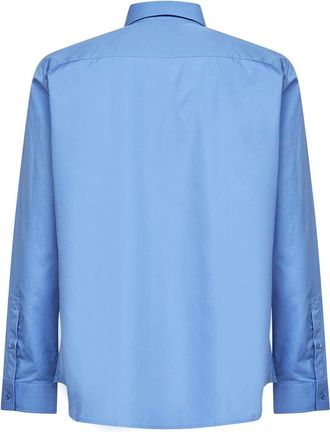 Burberry Mens Cotton Poplin Embroidered Shirt Light Blue