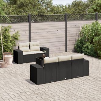 vidaXL Vidaxl - Set De Sof&aacute;s De Jard&iacute;n 6 Piezas Y Cojines Rat&aacute;n Sint&eacute;tico Negro
