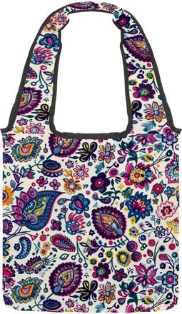 Generic Retro Paisley Pattern Reversible Canvas Shoulder Tote - Double-Sided Print, 12oz Cotton, 27cm Drop, Fold-Flat Bag for Travel, Shopping, Street Outings