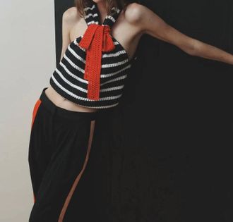 Hellessy Kris Knit Halter Top In Black Stripe / Red