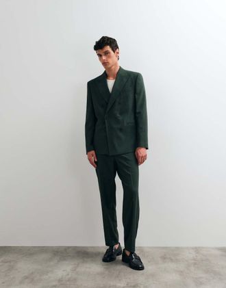 Asos blazer da abito doppiopetto regular in verde scuro