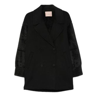 Twinset Dames, Mantels, Zwart, Maat: S Leer