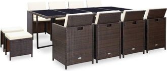 vidaXL Set comedor de jardín 13 pzas y cojines ratán sintético marrón vidaXL
