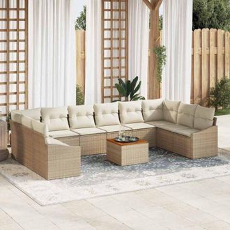 vidaXL Vidaxl - Conjunto De Sof&aacute; De Jard&iacute;n Con Coj&iacute;n 11 Pcs Beige Polirat&aacute;n