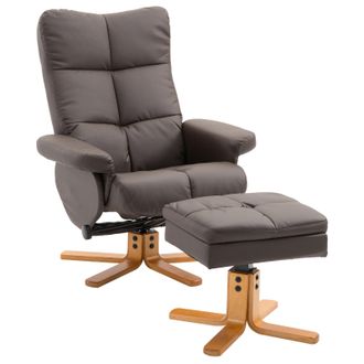 HOMCOM Recliner Chair and Footstool PU Leather Wooden Base Brown | TJ Hughes
