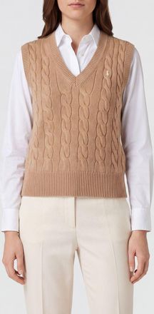 Polo Ralph Lauren Maglia a trecce a maniche corte in lana e cashmere con scollo a V