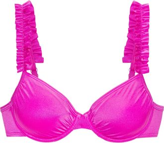 Lascana B&uuml;gel-Bikini-Top LASCANA Liora, Damen, Gr. 36, Cup C, blau (magenta), Recycling-Polyamid, gl&auml;nzend, Bikini-Oberteile B&uuml;gel-Bikini-Top, mit R&uuml;schen