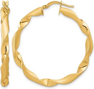 Diamond2Deal 14K Gold Polished and Brushed Twisted Hoop Earrings