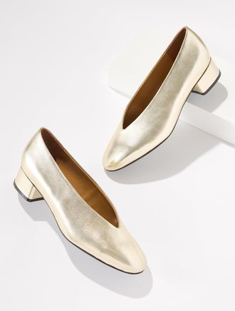 Talbots Winona Metallic Nappa Block Heel Pumps - Matte Gold - 10 1/2 M Talbots