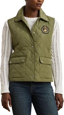 Lauren Ralph Lauren Crest Patch Quilted Vest in Sage Green at Nordstrom, Size X-Small