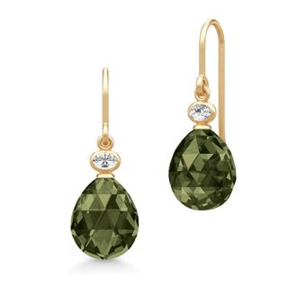 Julie Sandlau Accessoires, Dames, Geel, ONE Size, Satijn, Groene Briolette Oorbellen met Zirkonia