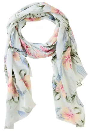 Laura Scott Modetuch LAURA SCOTT, Damen, gr&uuml;n (mint, gebl&uuml;mt), Web, Polyester, bedruckt, gebl&uuml;mt, gemustert, leicht transparent, Modet&uuml;cher Modetuch, mit s&uuml;ssem B