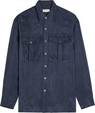 Dries Van Noten Calendos Faded Satin Shirt - Navy - XL