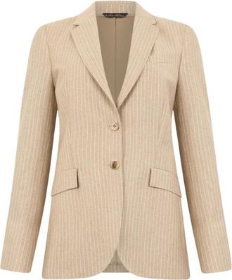 Brooks Brothers Striped Virgin Wool Blazer - Dames - Blazers - Beige - 3XL - Wol - Jassen