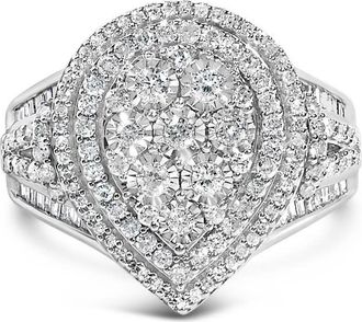 House of Brilliance Sterling Silver 1 Cttw Diamond Pear-Shaped Triple Halo Cluster Ring
