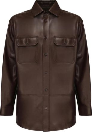 Loewe Giacca-camicia in pelle con bottoni - Marrone
