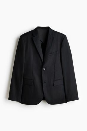 H&M Slim Fit Linen Jacket in Black at Nordstrom, Size 34