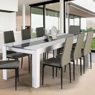 IDMarket Georgia mesa de comedor para 8 en blanco y gris 160 x 90 cm