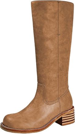 Generic Fashionable and Elegant Mid Calf Boots Knee High Boots High Heeled Long Boots Wide Calf Boots for Women with Heel (Brown, 6)