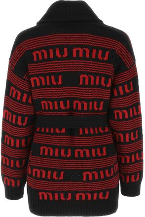 Miu Miu Womens Logo-Embroidered Cashmere Cardigan Black