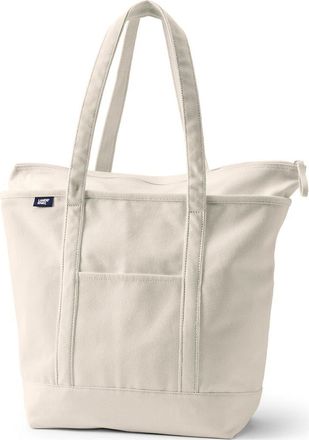 Lands End Zip Top Long Handle Canvas Tote Bag in Natural/natural at Nordstrom, Size X-Large