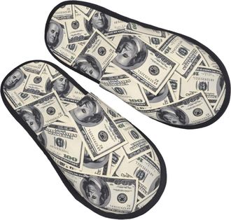 Generic Plush Slippers Funny American Dollar Money Furry Slipper Breathable Anti-Slide Slipper For Home Travel Bedroom M