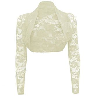 Generic Womens Cropped Long Sleeve LACE Bolero Shrug Ladies Open Cardigan TOP 8-88 Cream