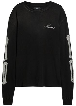 Amiri Embroidered Waffle Stretch-cotton top - Black - XL