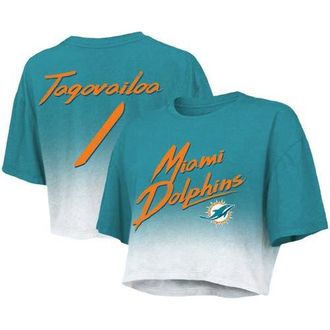 Majestic Threads Womens Majestic Threads Tua Tagovailoa Aqua/White Miami Dolphins Dip-Dye Player Name & Number Crop Top at Nordstrom, Size Xx-Large