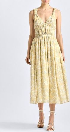 Derek Lam Sorrel Print Midi Dress in Valiase Yellow Floral at Nordstrom, Size 00