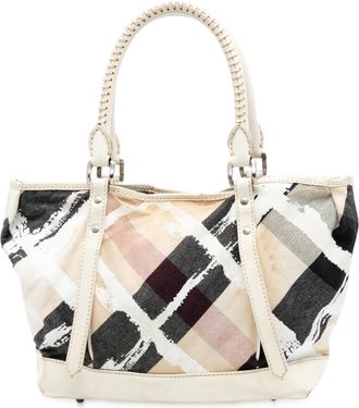 Burberry Pre-owned Womens Supernova Check Painted Canvas Tote - Ivory Textile - One Size