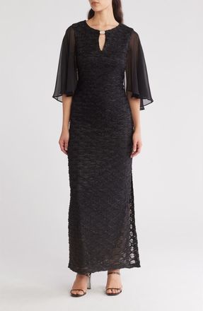 Connected Cape Sleeve Rhinestone Gown in Black at Nordstrom Rack, Size 10