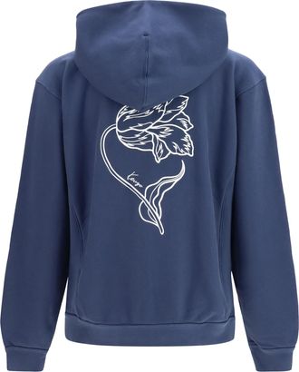 Kenzo Mens Tulip Zip Hoodie Blue Black Cotton Sweatshirts Sweater