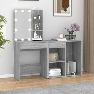 vidaXL Vidaxl - Tocador Con Led Y Armario Madera Contrachapada Gris Sonoma
