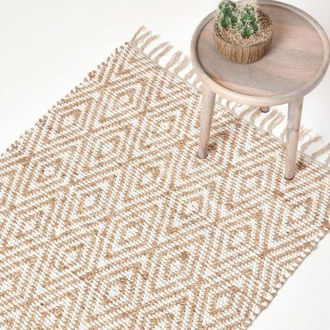 Homescapes Sierra Neutral Diamond Pattern Hemp Chindi Rug, 160 x 230 cm