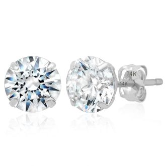 MAX + STONE 14k Yellow or White Gold Solitaire Round Cubic Zirconia Stud Earrings 4MMto7.5MM