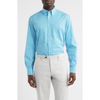 Eagle Regular Fit Teal Gingham Check Cotton Button-Down Oxford Shirt at Nordstrom, Size 16.5 - 34